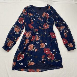 Lulus Long Sleeve Floral Dress Knee Length Womens Large Navy Blue Whimsygoth